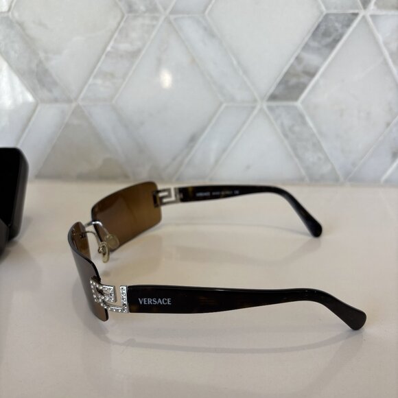 Versace Rhinestone Logo Black Brown Rimless Sunglasses Designer Case Timeless main image 2